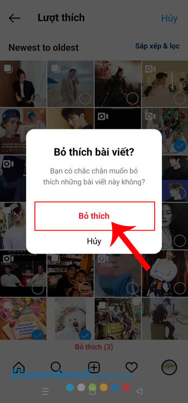 Chạm vào nút Bỏ thích