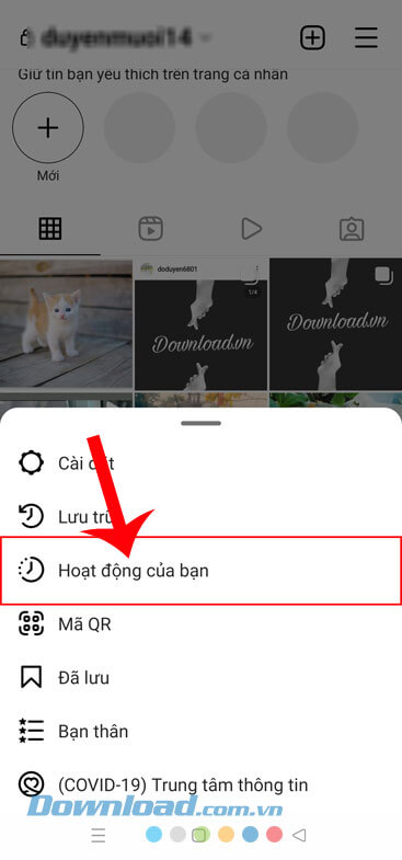 Chạm vào mục Hoạt động của bạn