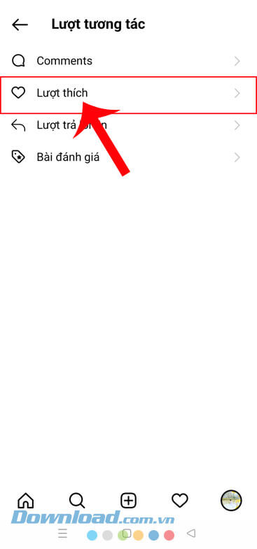 Ấn vào mục Lượt thích