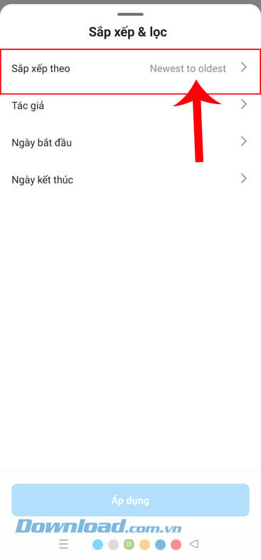 Chạm vào mục Sắp xếp theo