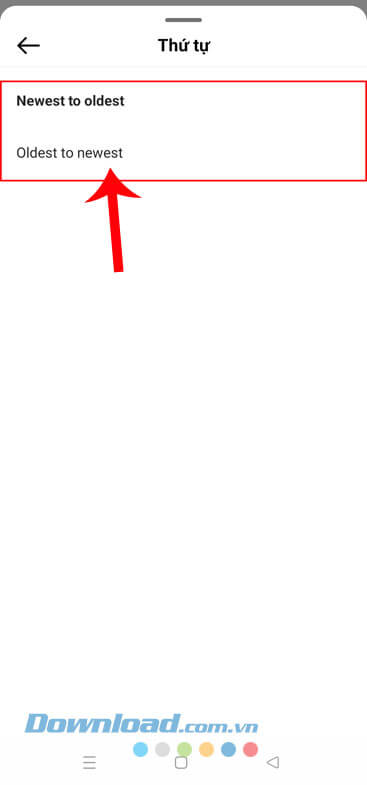Chọn thứ tự sắp xếp