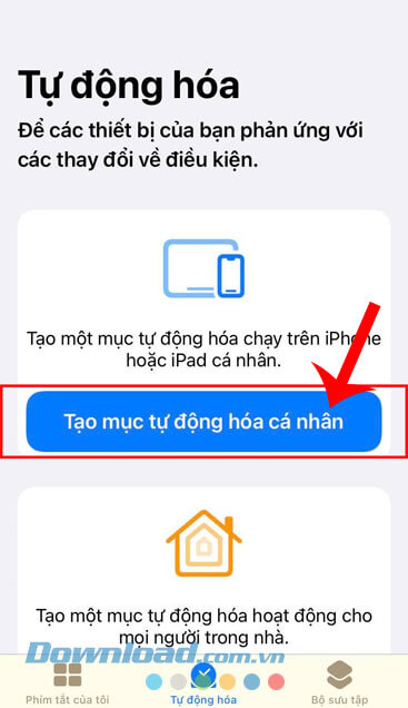 Ấn vào nút Tạo mục tự động hóa cá nhân