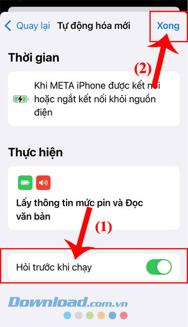 Bật công tắc Hỏi trước khi chạy