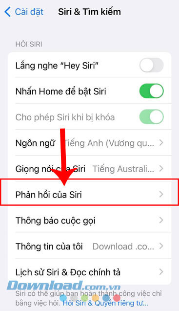 Ấn vào nút Phản hồi của Siri
