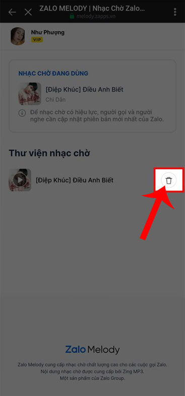 Nhấn vào biểu tượng thùng rác
