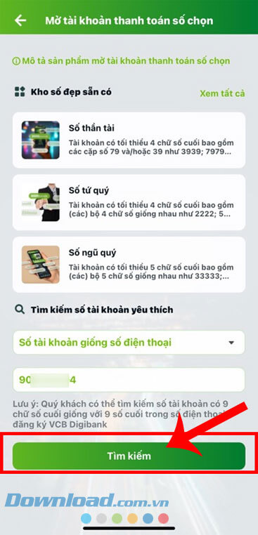 Ấn vào nút Tìm kiếm