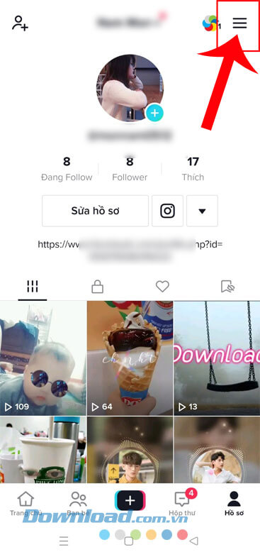 Nhấn vào biểu tượng ba dấu gạch ngang