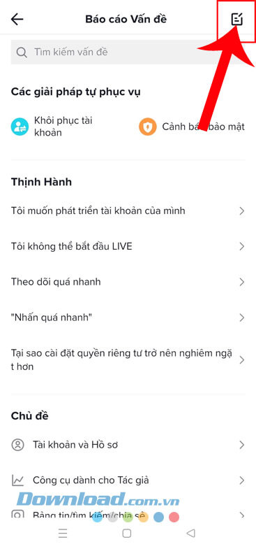 Nhấn vào biểu tượng tờ đơn khiếu nại