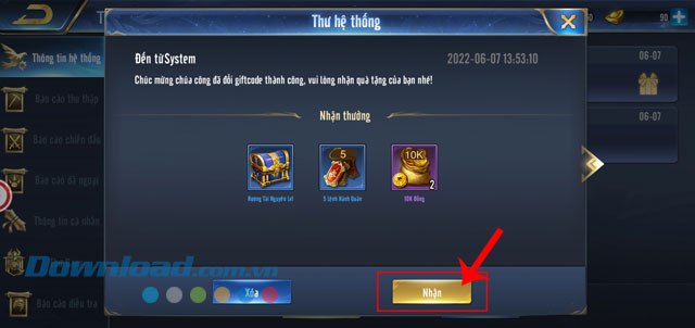 Ấn vào nút Nhận