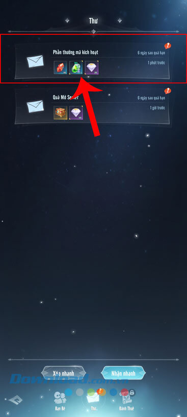 Chạm vào mục "Phần thưởng mã kích hoạt"