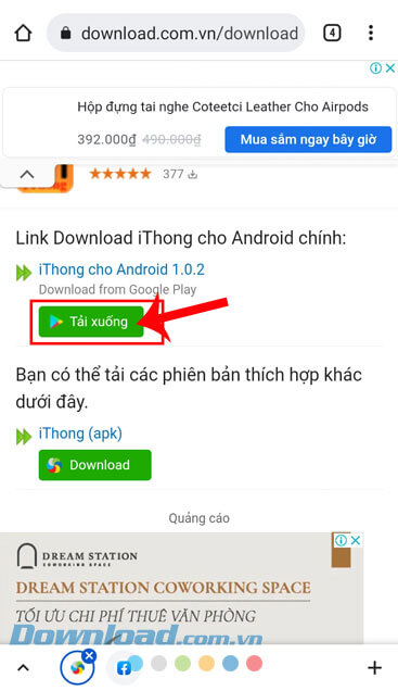 Nhấn vào nút Tải xuống
