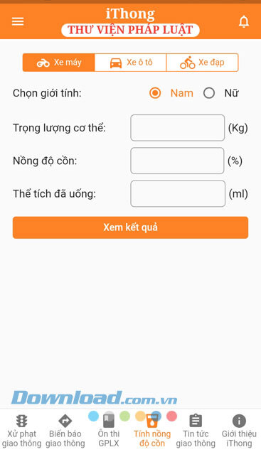 Tính nồng độ cồn