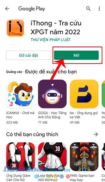 Chạm vào nút Mở