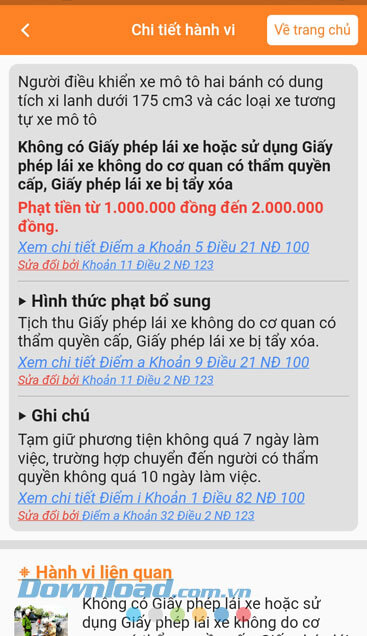 Thông tin chi tiết về mức phạt