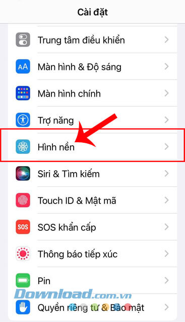 Nhấn vào mục Hình nền