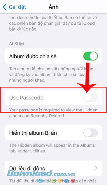 Bật công tắc tại mục Use Password