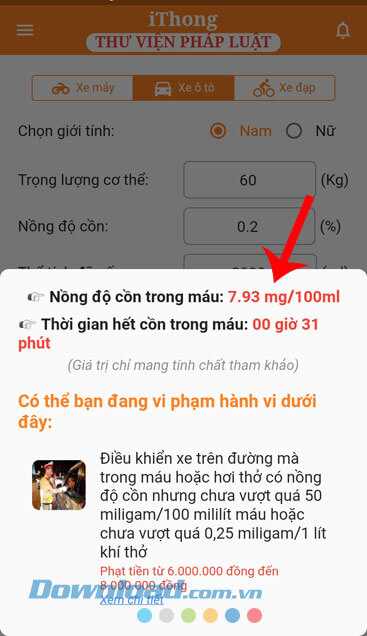 Kết quả được hiển thị lên màn hình