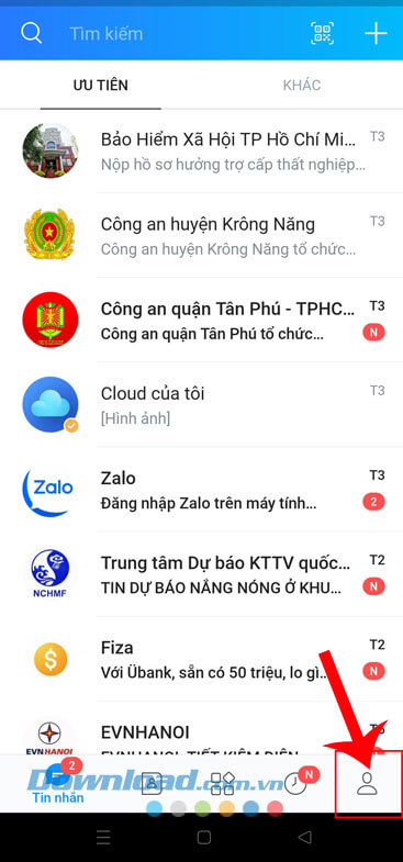 Chạm vào biểu tượng tài khoản