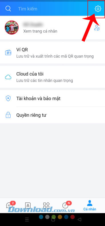 Ấn vào biểu tượng cài đặt