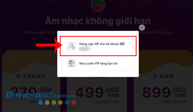 Nhấp chuột vào nút Nâng cấp VIP cho tài khoản