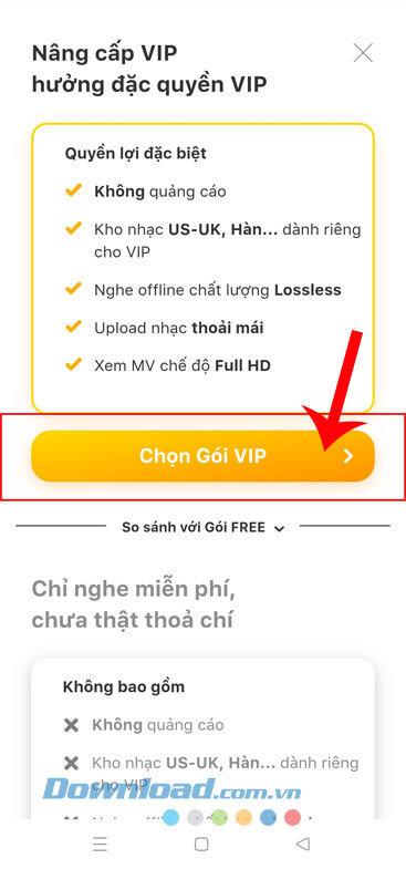 Chạm vào Chọn gói VIP