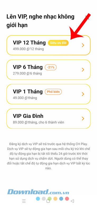 Chọn gói VIP Zing Mp3