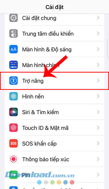 Chạm vào mục Trợ năng