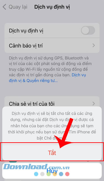 Chạm vào nút Tắt