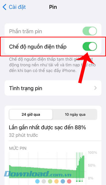 Ấn vào mục Chế độ nguồn điện thấp