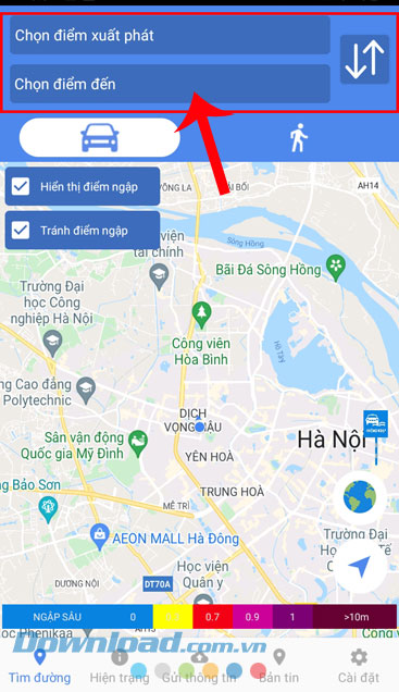 Nhập địa chỉ điểm xuất phát và điểm đến