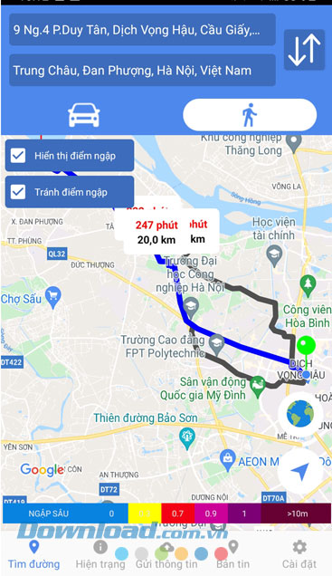 Lộ trình di chuyển được tra cứu