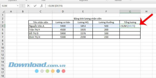 Tính tổng nhiều ô trong Excel