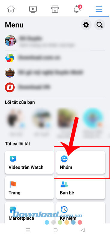Ấn vào mục Nhóm