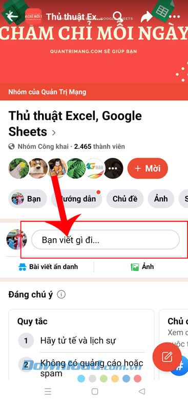 Chạm vào mục Bạn viết gì đi