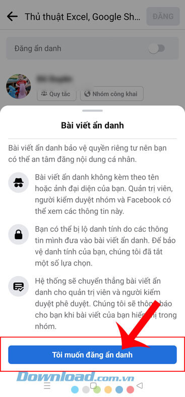  Nhấn vào mục Tôi muốn đăng ẩn danh