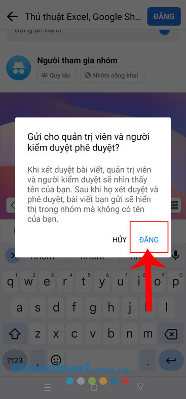 Nhấn vào nút Đăng