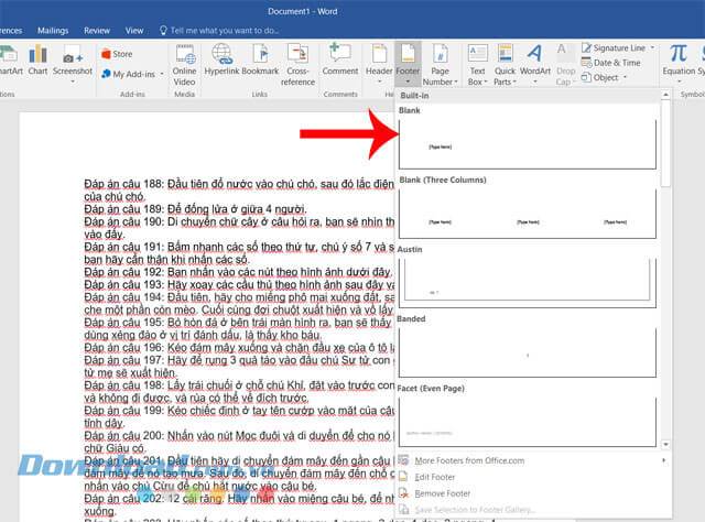 Chọn kiểu định dang Header hoặc Footer