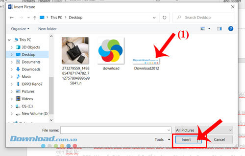 Chọn hình ảnh mà bạn muốn chèn