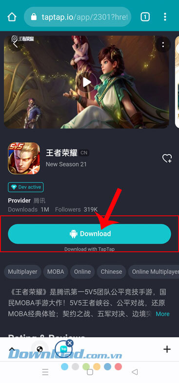Chạm vào nút Download