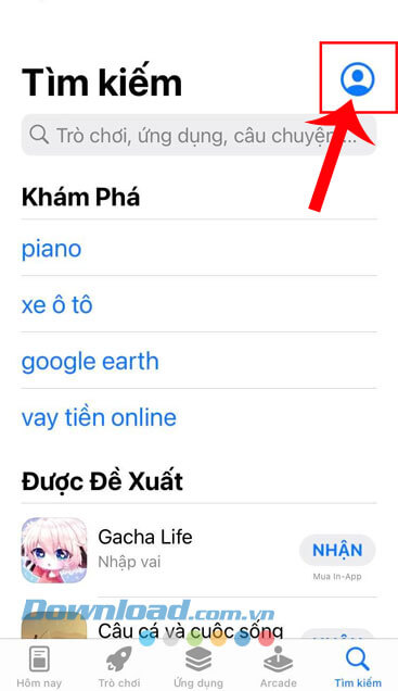 Ấn vào biểu tượng tài khoản