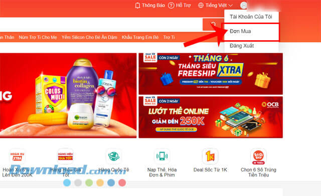 Nhấp chuột vào mục Đơn mua