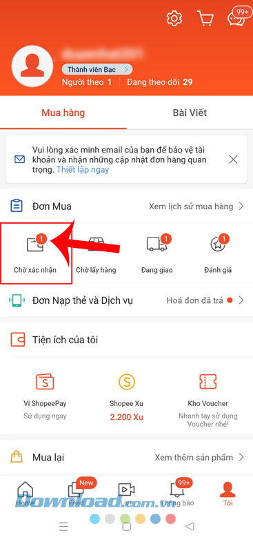 Nhấn vào mục Chờ xác nhậ