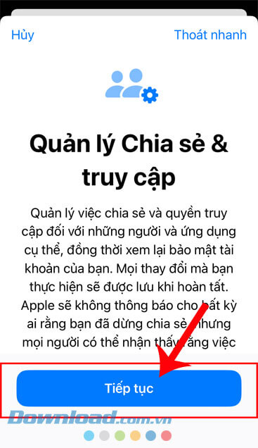 Ấn vào nút Tiếp tục