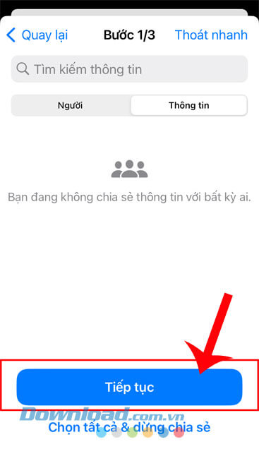 Nhấn vào nút Tiếp tục