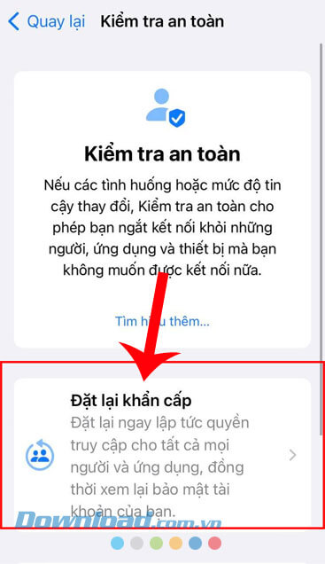 Chạm vào mục Đặt lại khẩn cấp
