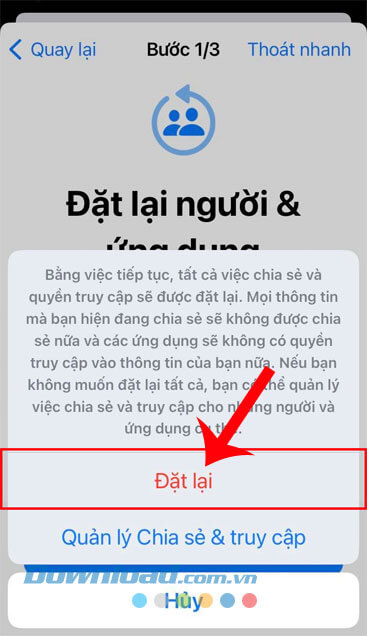Chạm vào nút Đặt lại