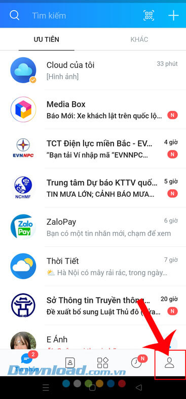 Ấn vào biểu tượng tài khoản