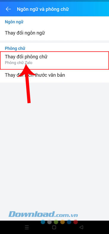 Chạm vào mục Thay đổi phông chữ