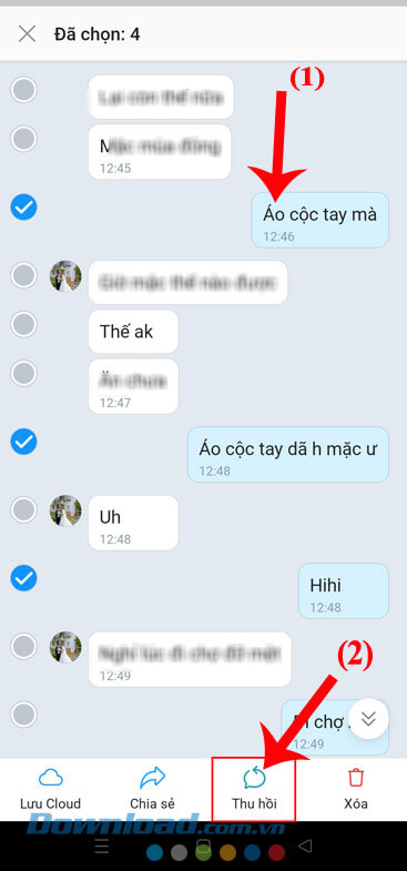 Chạm vào nút Thu hồi