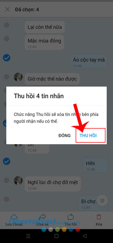 Chạm vào nút Thu hồi